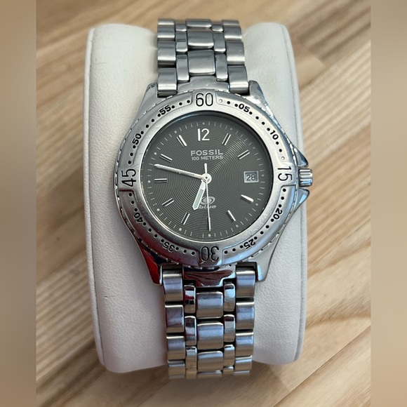 Fossil Men’s Watch Blue Model Black Dial Stainless Bracelet Date Window